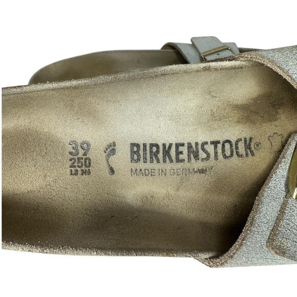 Birkenstock Madrid Metallic Silver Leather Big Buckle Sandals Slip On Size 8 - Picture 8 of 10